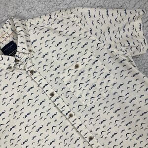 Cactus Man Button Shirt L Slim Fit White Blue Short Sleeve Mustaches Handlebar